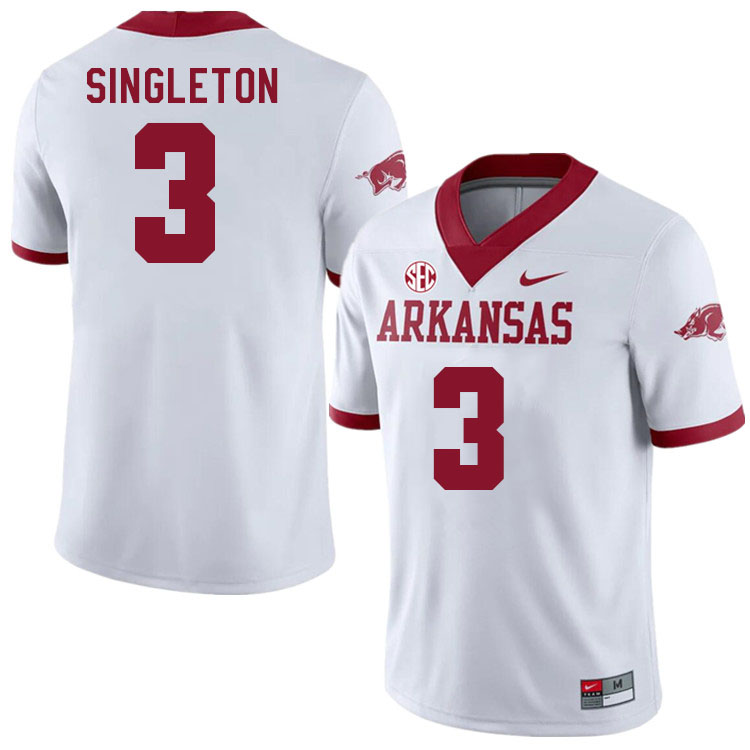 Men #3 Malachi Singleton Arkansas Razorback College Football Jerseys Stitched Sale-Alternate White - Click Image to Close